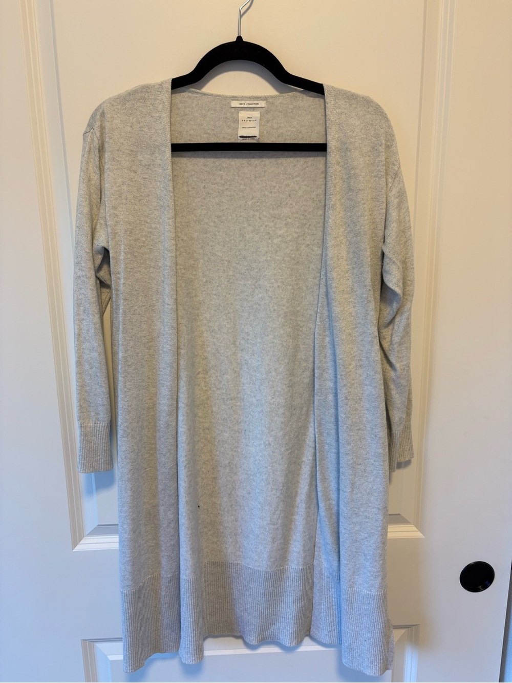 Zara Light Gray Open-Front Long Cardigan